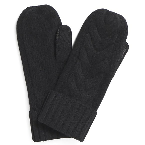 HANNAH ROSE 100% Cashmere Mittens Black Chunky Cable-Knit Soft Touch Screen Cuff - Picture 1 of 5